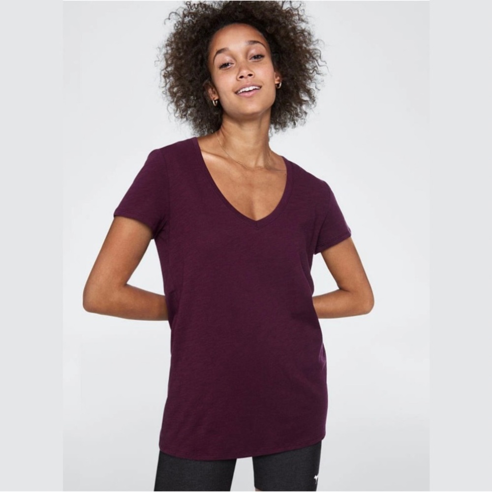 Victoria’s Secret Pink Women's Purple Perfect Short Sleeve V-Neck Top Medium